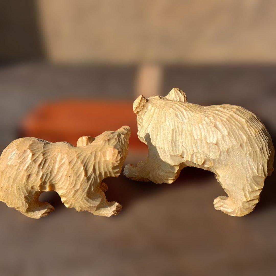 北海道 木彫熊 堀井民芸 白熊親子 vintage 木彫り 熊 民藝 民芸 - メルカリ