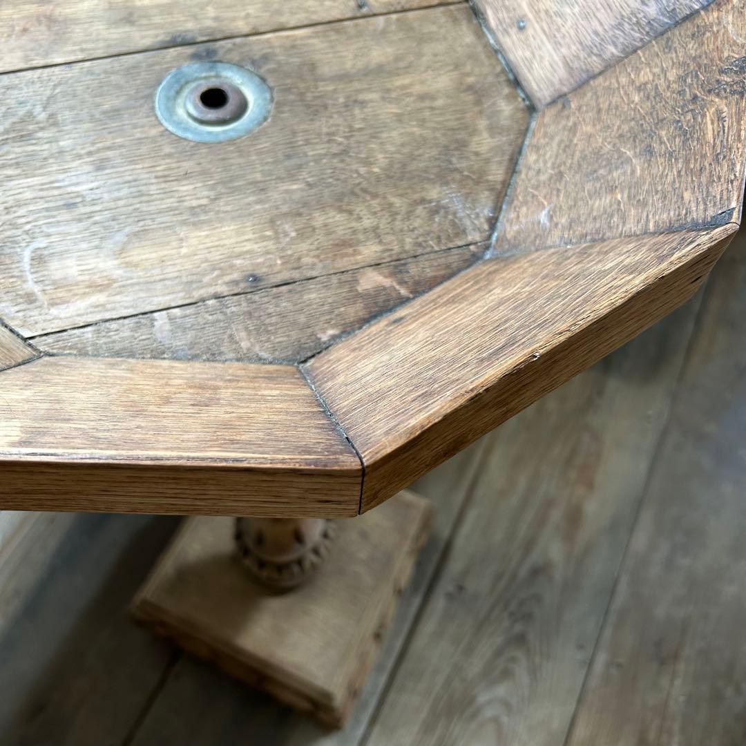 フランスアンティーク 剥離 木製バードバス 花台 スタンド 回転式回転台