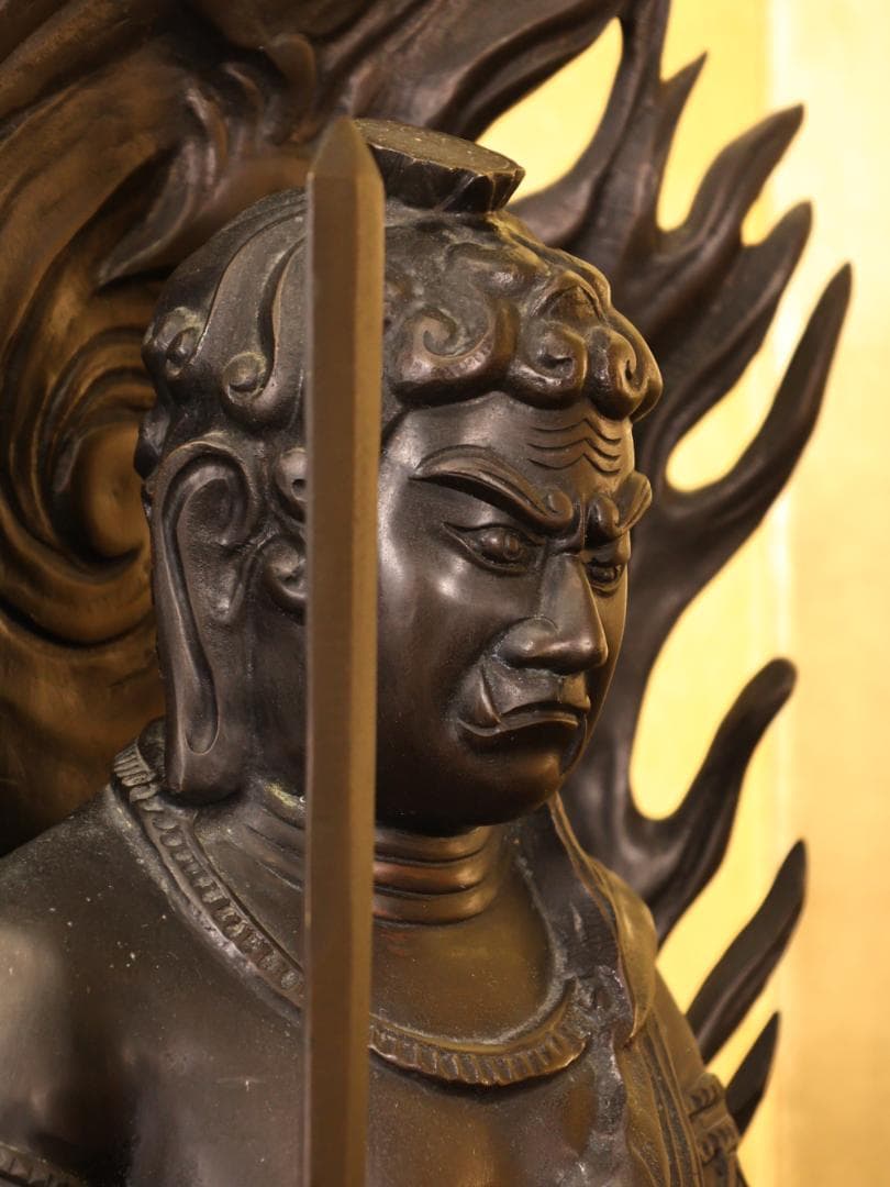 BK259 本物保証 般若純一郎 作 「 不動明王立像 」 ブロンズ 高さ98