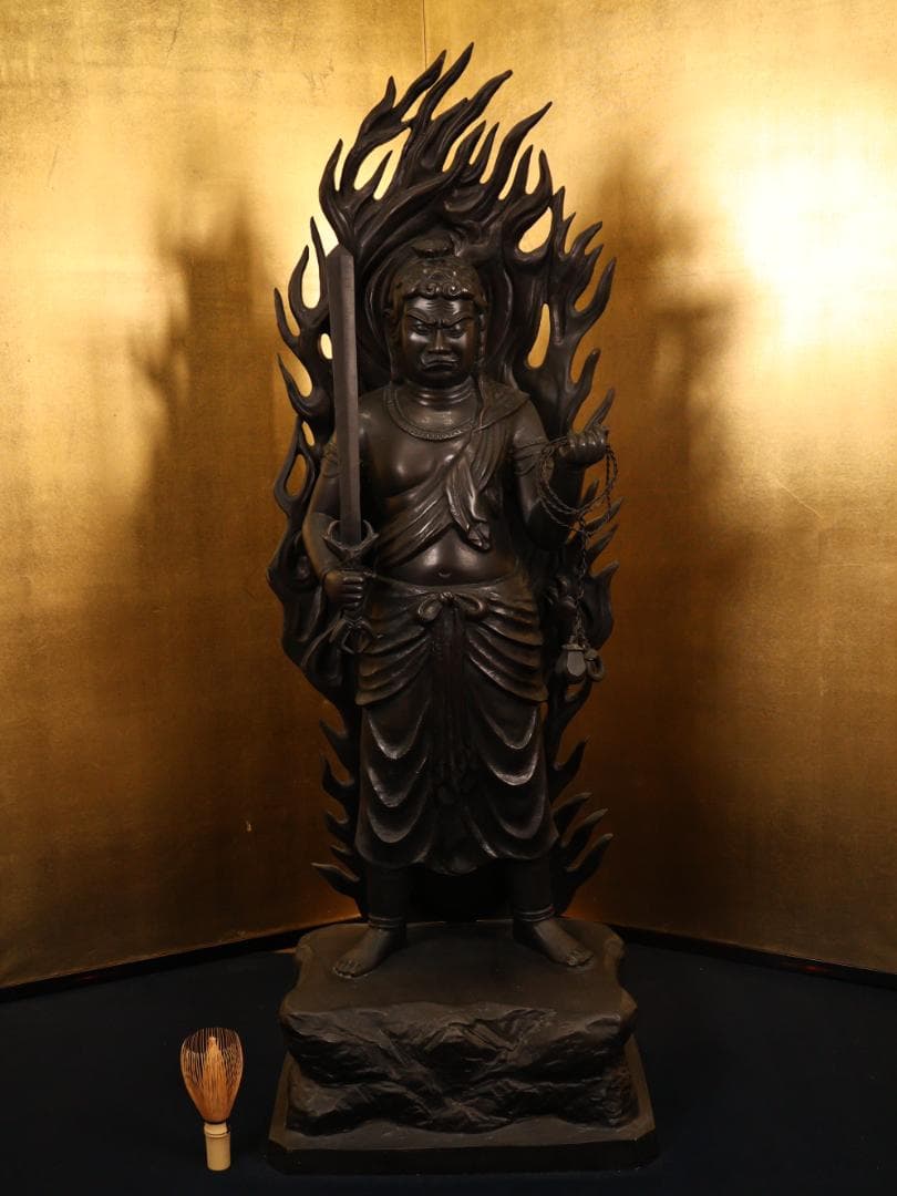 BK259 本物保証 般若純一郎 作 「 不動明王立像 」 ブロンズ 高さ98