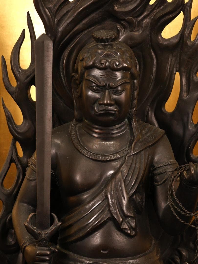 BK259 本物保証 般若純一郎 作 「 不動明王立像 」 ブロンズ 高さ98