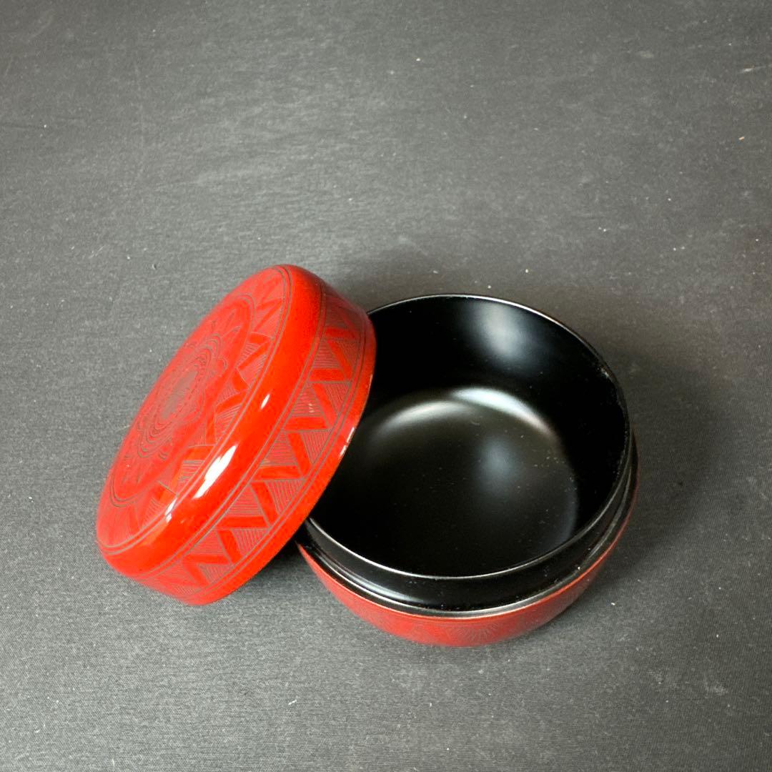 F56 送料無料 棗 キンマ彫沈金 平棗 光峰 木箱 茶道 朱漆塗