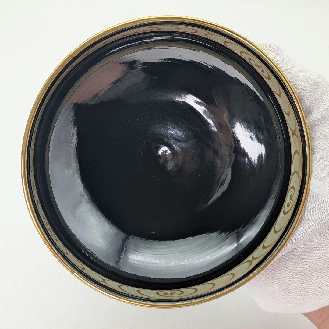 加藤清峰 京焼 黒地金彩茶盌 共箱合布栞 清水焼 抹茶碗 抹茶茶碗