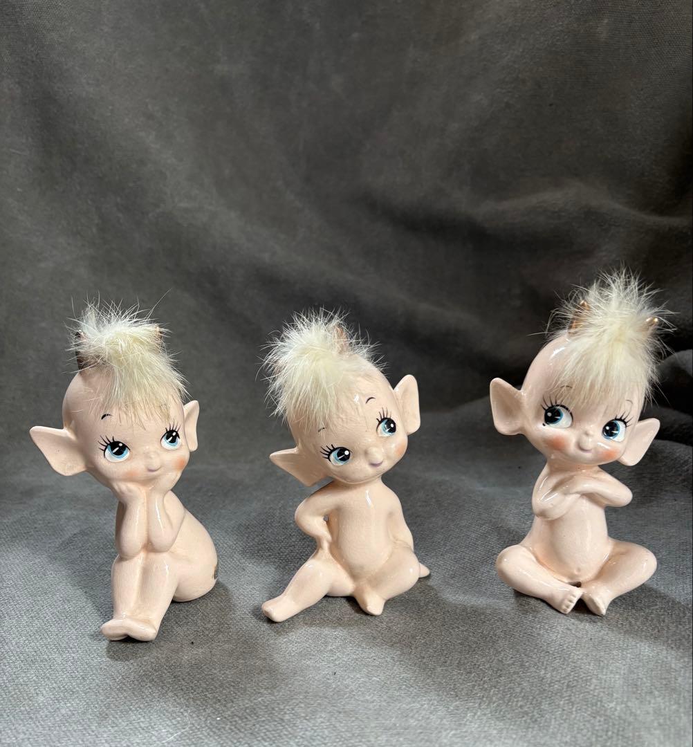 陶器製人形 3体セット　Vintage Rare Charmcraft Vintage 1962 Treasure Craft Three Bowl Divided Leaf Dish/vintage