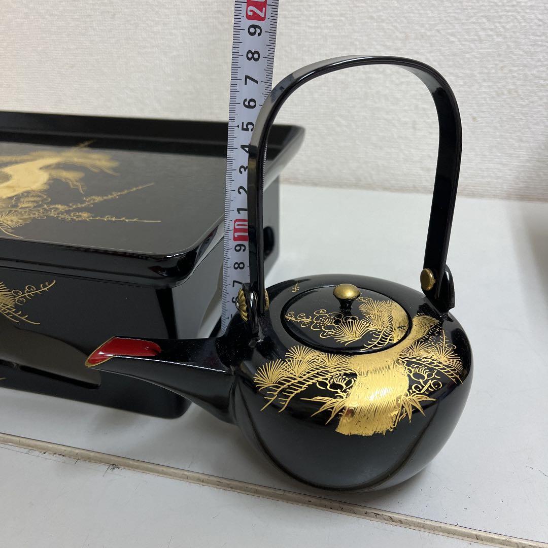 輪島塗 屠蘇器セット 蒔絵 松竹梅 豪華金仕上げ- [黒色]