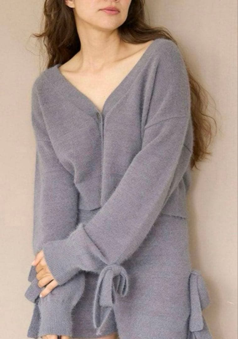 gelato pique/袖リボン付きカーディガン グレー