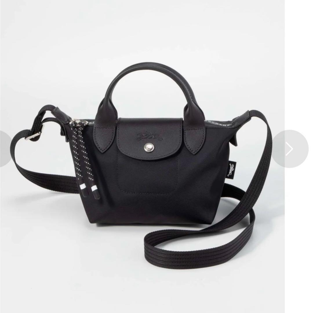 ロンシャン　ブラック ナイロン レザー ショルダーバッグ　Longchamp