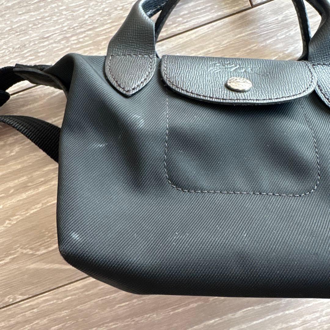 ロンシャン　ブラック ナイロン レザー ショルダーバッグ　Longchamp