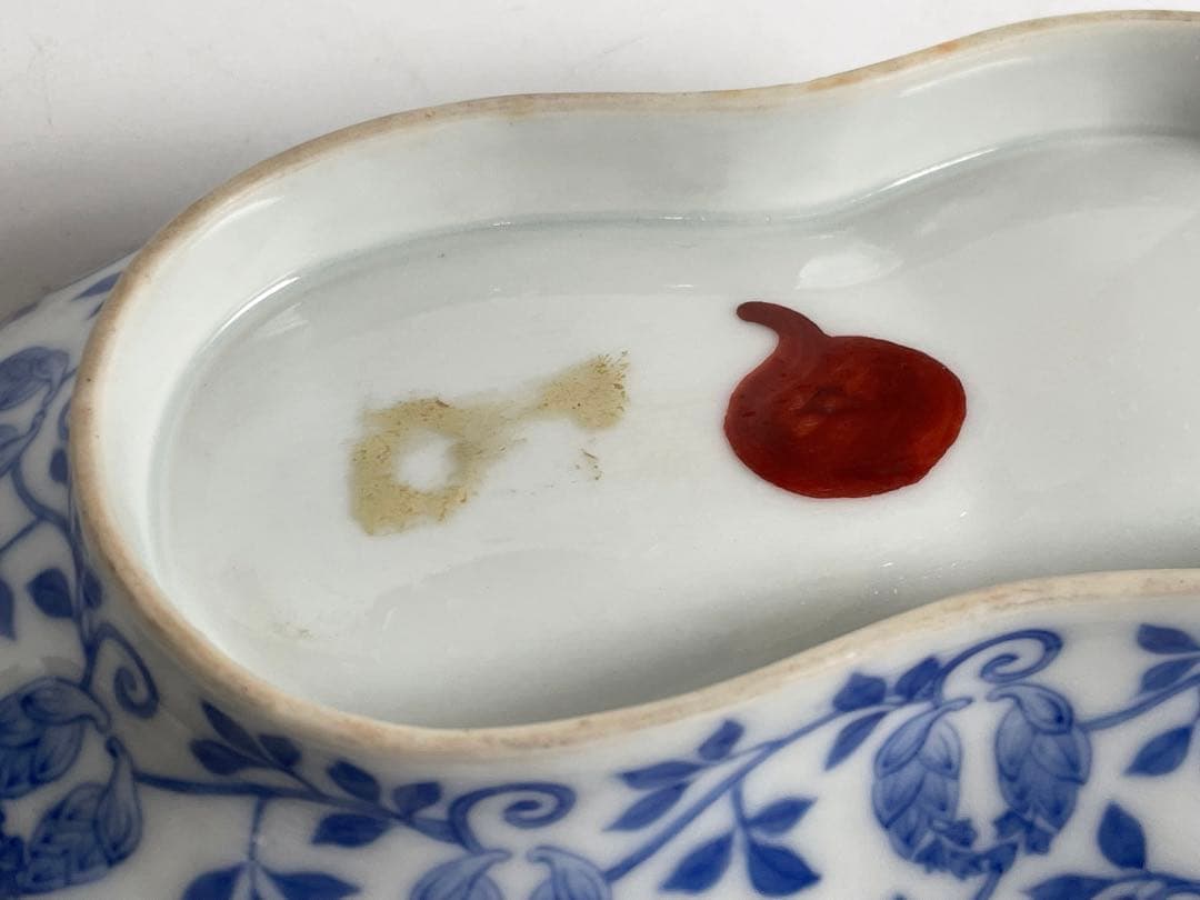 骨董　アンティーク　色絵　祥瑞　金襴手　双菊　瓢箪　向付　変形皿　2枚組