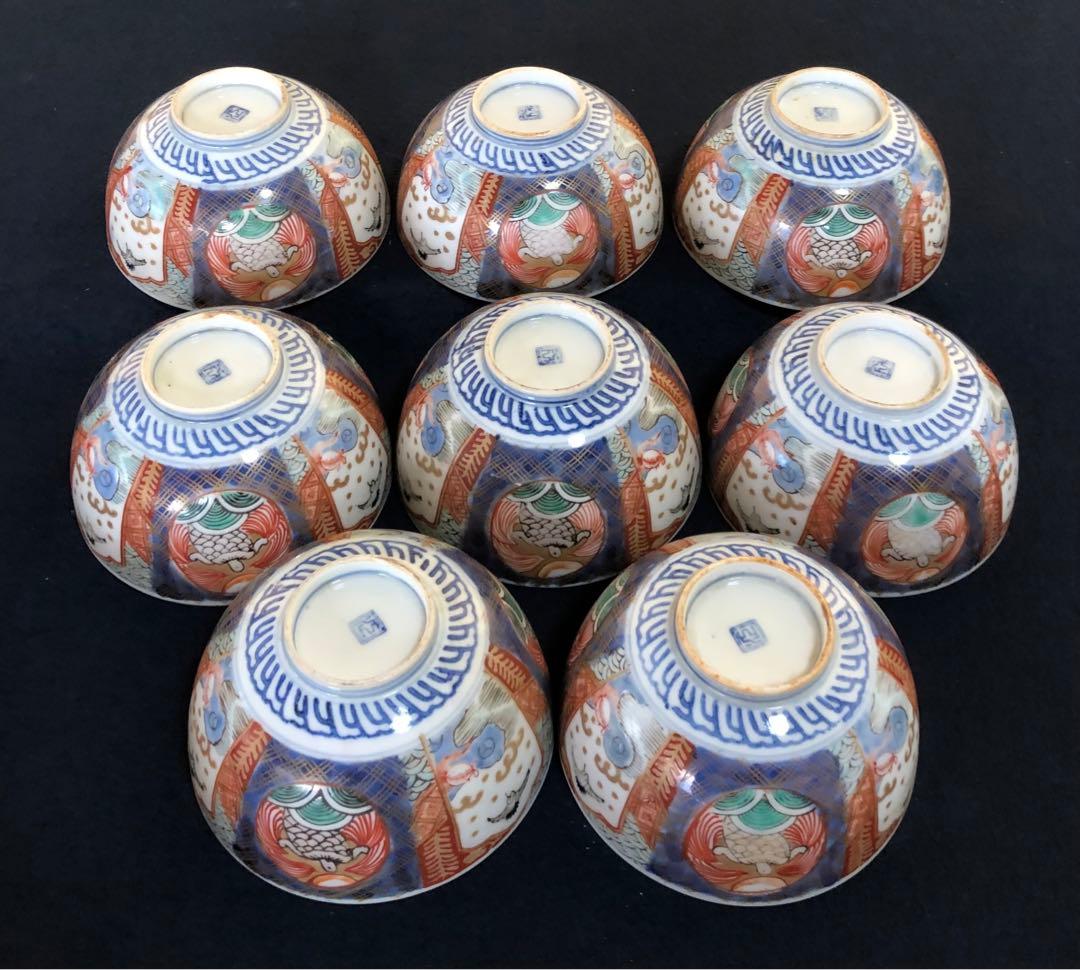 《レ》伊万里 錦手 蓋茶碗8客 金彩 時代 木箱　251104う3