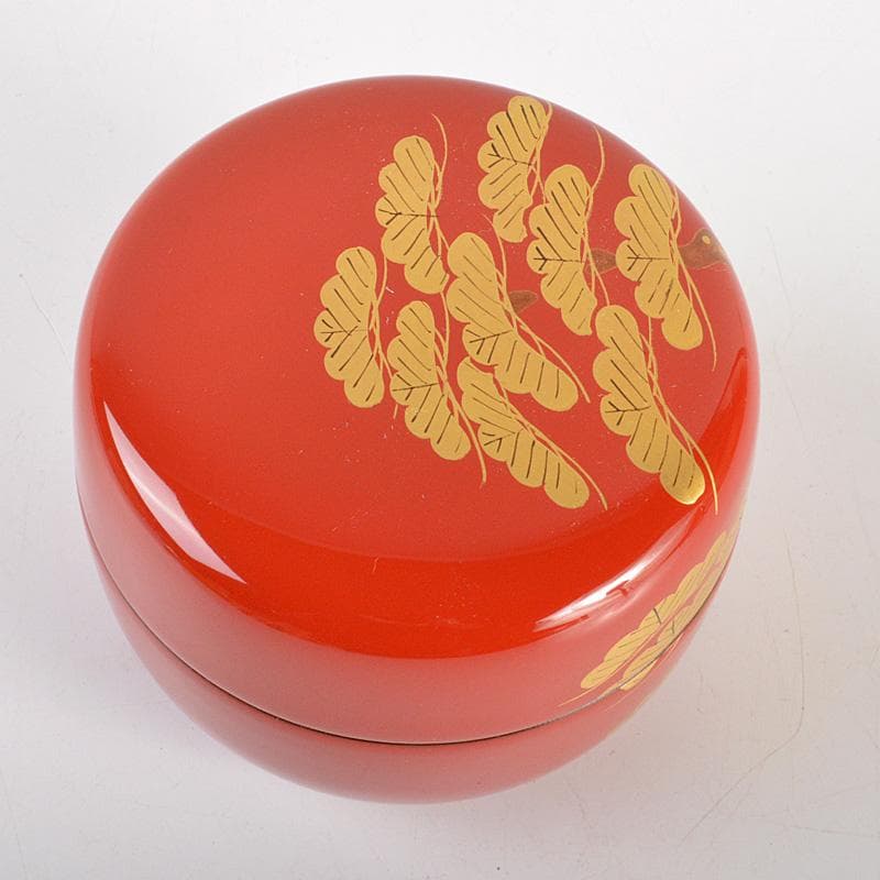 茶道具　朱塗　斎藤宗甫造　松蒔絵　棗　共箱　V　6192