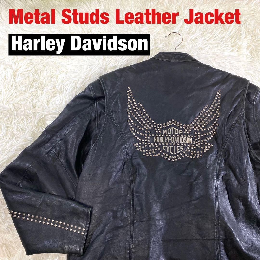 Harley Davidson】メタル スタッズ鋲 シングル ライダース 牛革