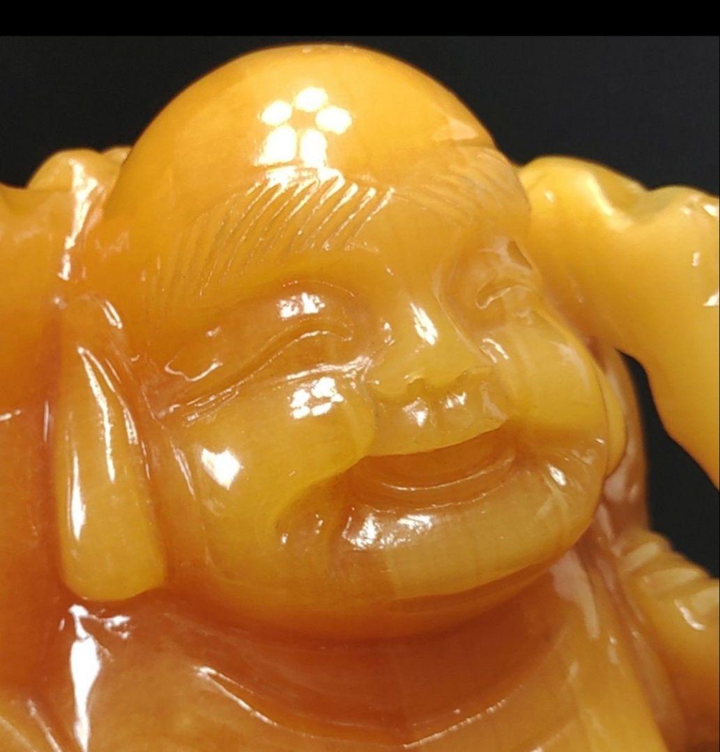 未使用 美品]イエローオニックス 布袋様 七福神 天然石 置物 縁起 美術工芸