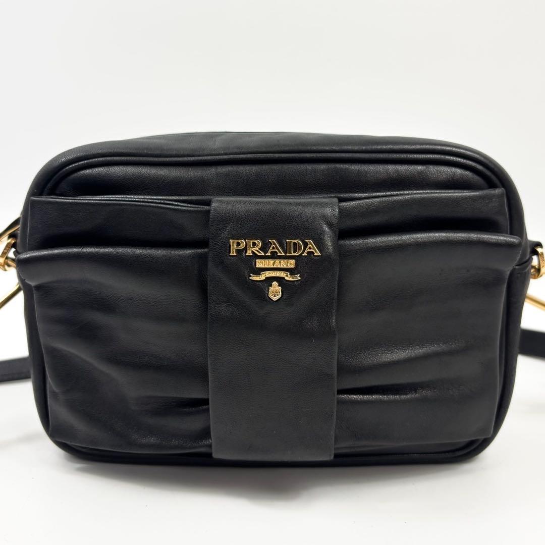 専用プラダ リボン ミニショルダーバッグ 2WAY ナッパレザー ブラック