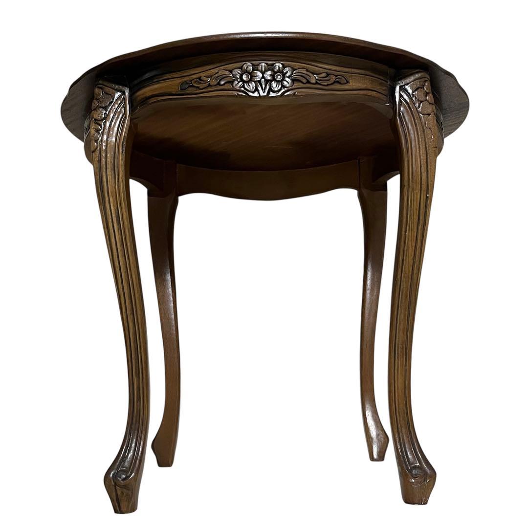 アンティーク調 コーヒーテーブル 猫脚 彫刻 花柄 ダークブラウン 卓