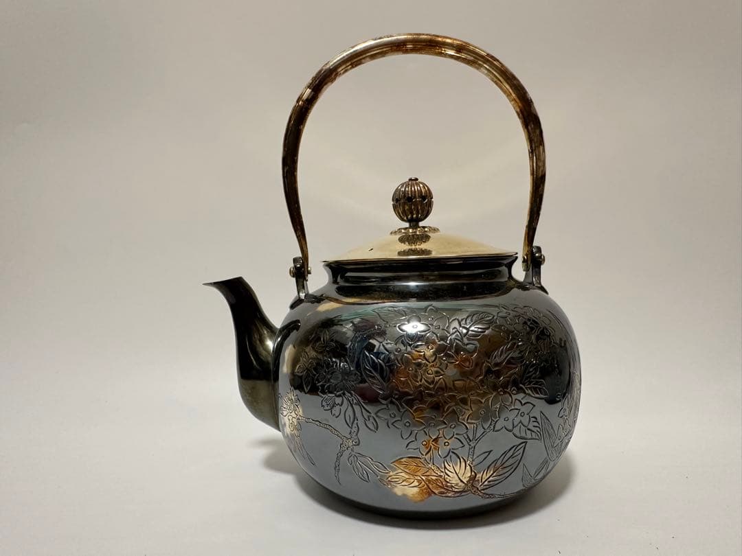 純銀製 望月形 湯沸 銀瓶 煎茶道具