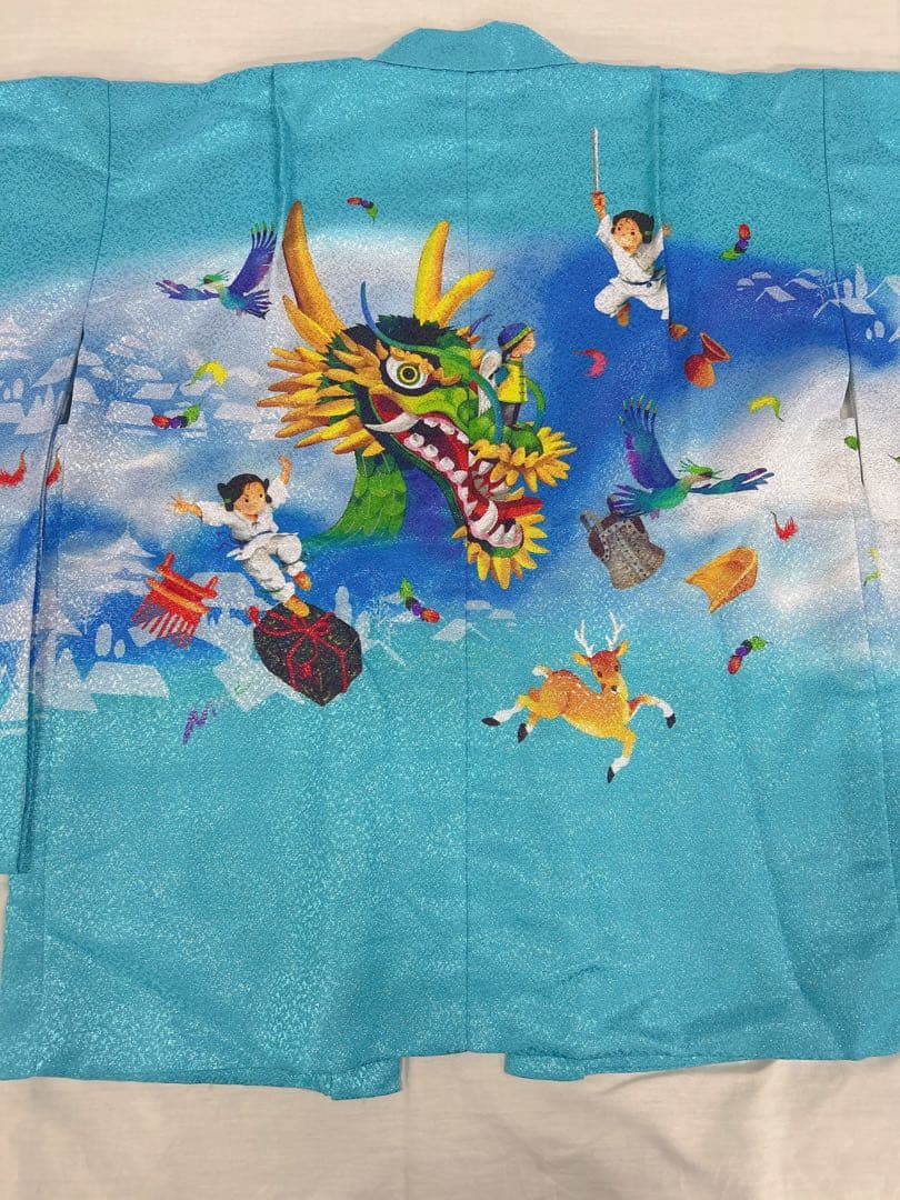 5～7歳男の子用 セット内容着物羽織、襦袢 3点セット、淡いオーシャンブルー