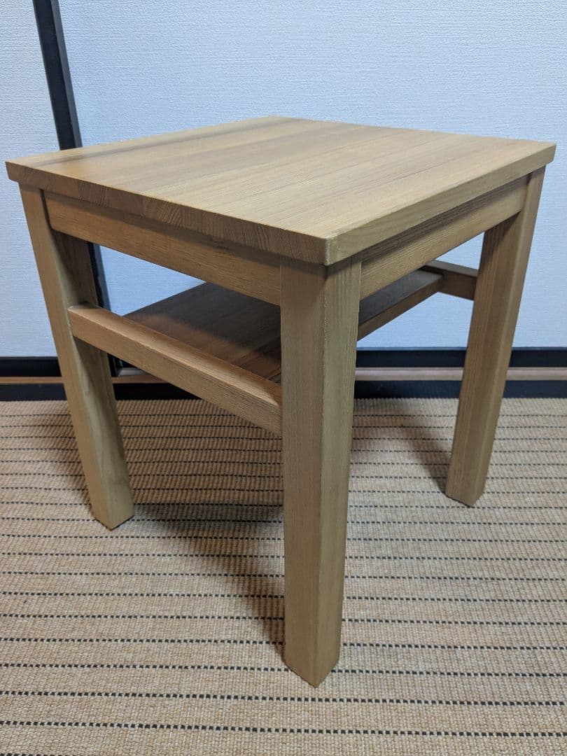 ●　無印良品、サイドテーブルベンチ、タモ材、棚付き、送料込み 無印良品 サイドテーブル タモ材 ブラウン 美品 無印良品 サイド MUJI