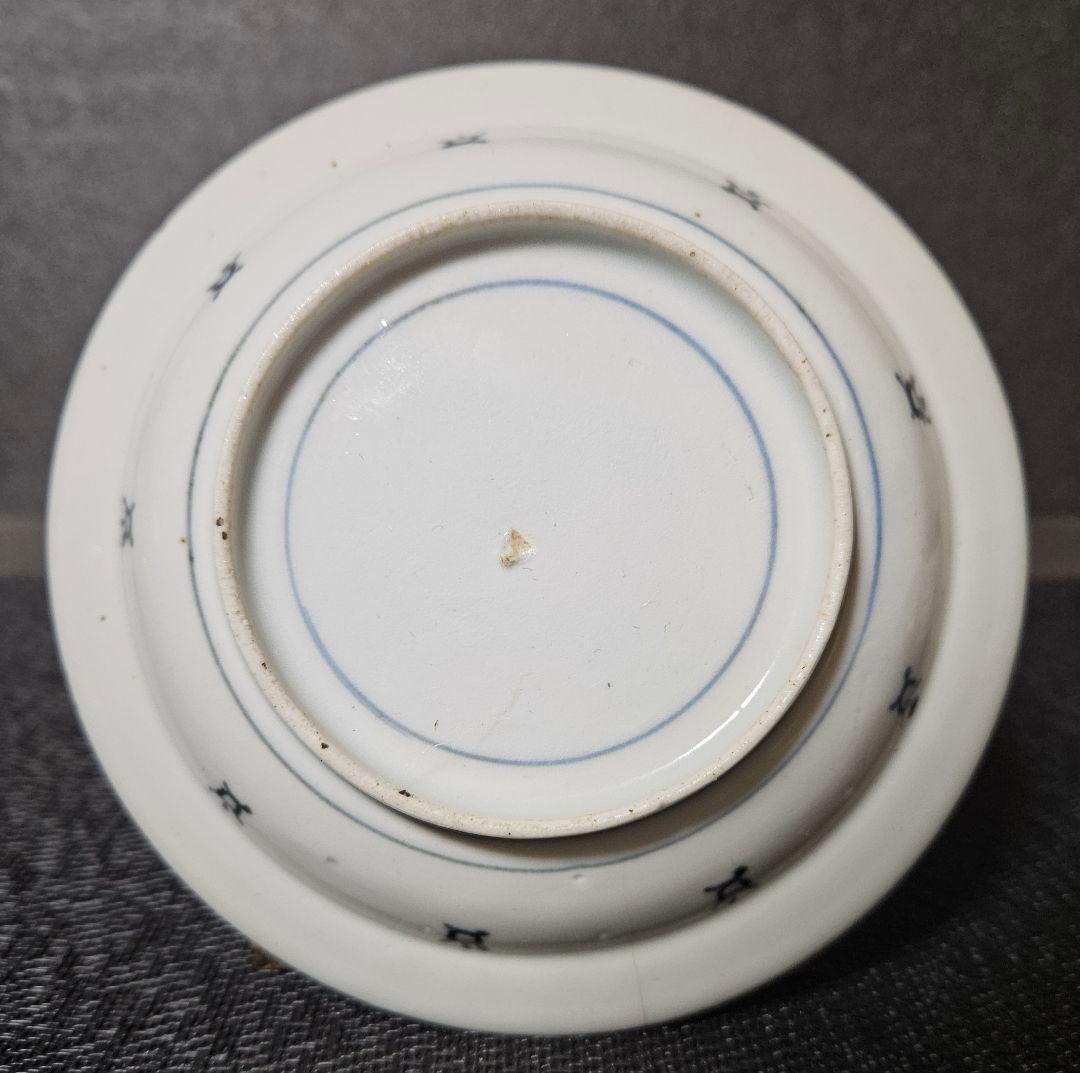 名品古伊万里❗03】江戸時代前期藍九谷方身代り墨弾き技法花唐草文様皿