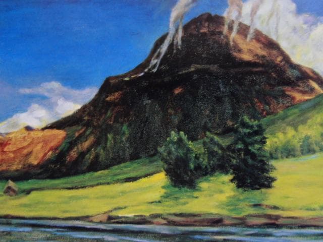 有島生馬、【昭和新山】、希少な画集より、新品高級額・額装付