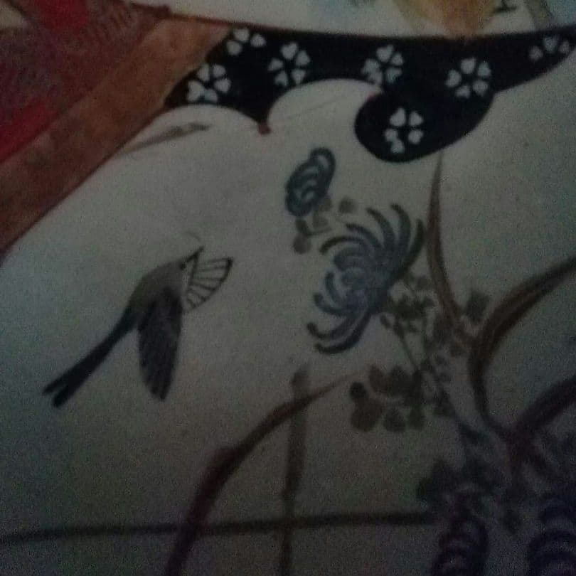 九谷焼　赤絵　鉢　手描き　人物　花鳥図　窓絵　明治　大正ロマン　和骨董