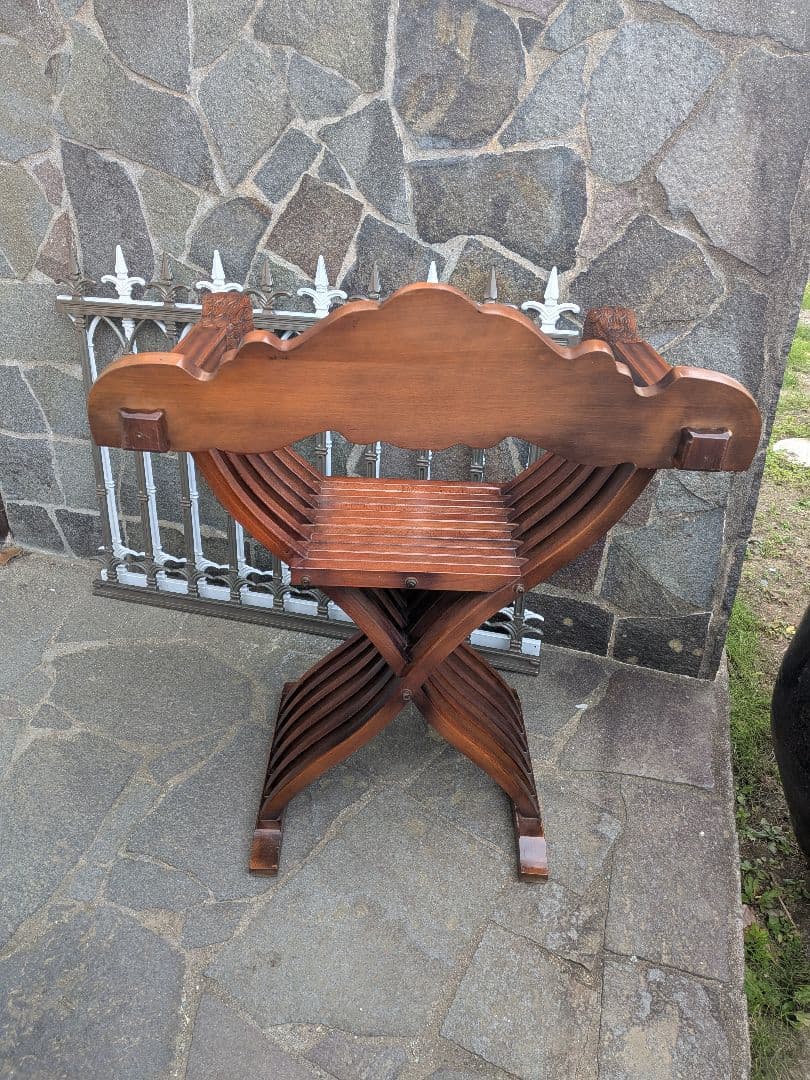 ②イタリア製 サヴォナローラチェア アンティーク家具 サヴォナローラ