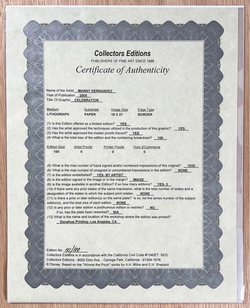 北*之様 【ディズニーアート】マニュエル・エルナンデス☆証明書つき