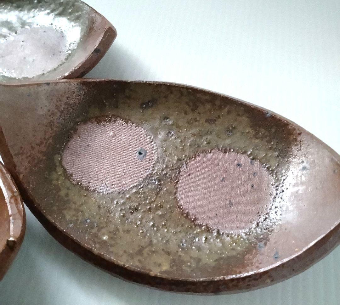 ② 備前焼 北大路魯山人写し 三つ足 舟形 長皿 和食器 足付き 4