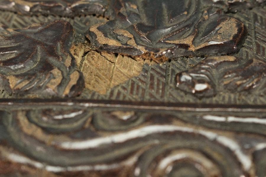 中国美術 彷 堆黒 具利縁 人物鳳鶴紋 蓋物(K-YC375) - メルカリ