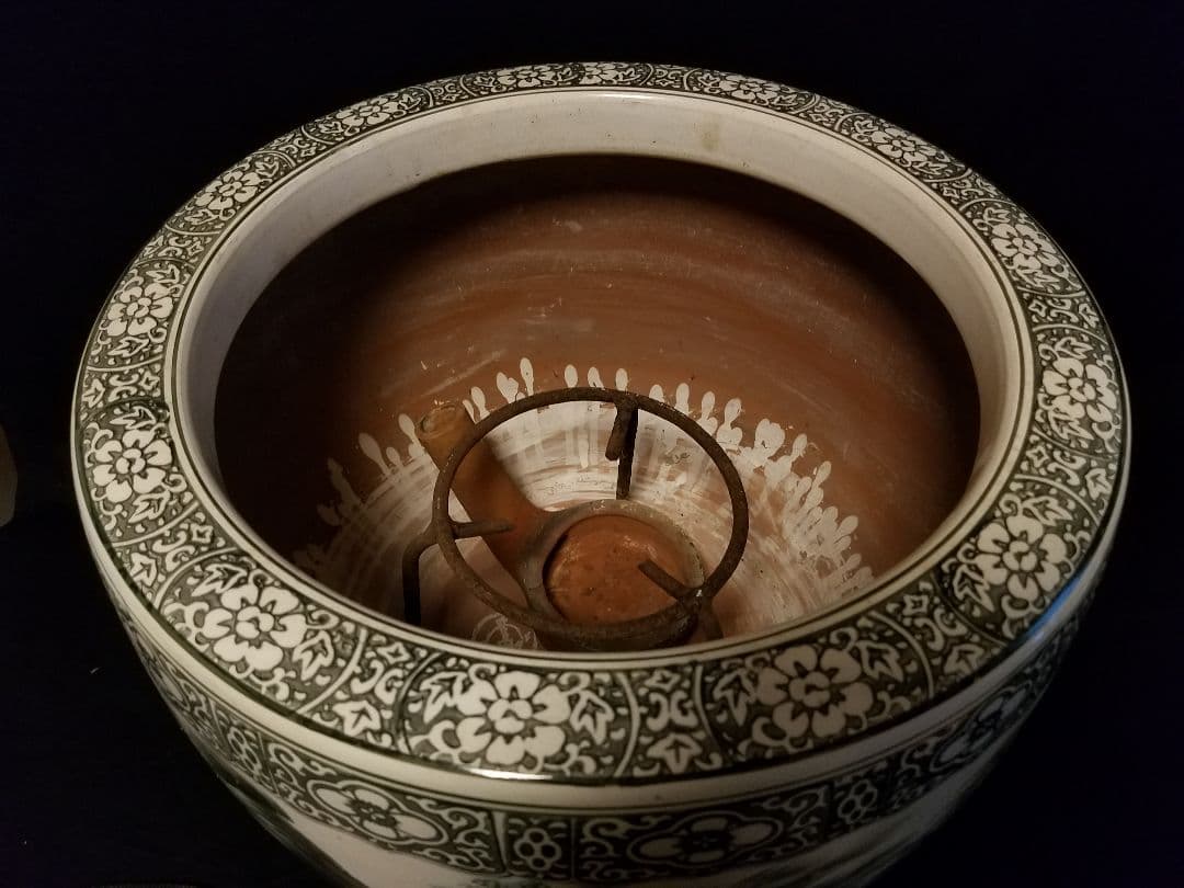 特大 火鉢 黒染付 骨董品 陶器 ガーデニング 金魚鉢 メダカ 水槽