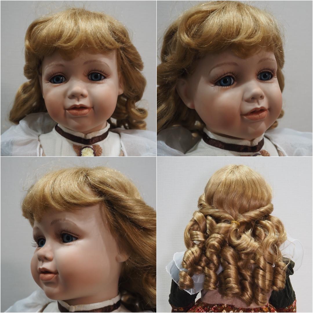 ビスクドール 可愛らしい女の子手造り磁器人形 サイン付き 置台付