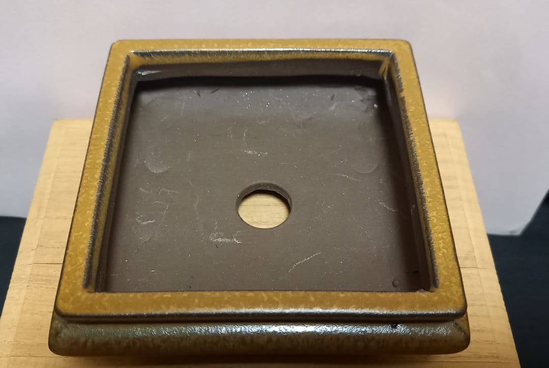 陶翠盆栽鉢 小鉢 長辺約10～10.5cm 正方形浅鉢 袋式 釉薬
