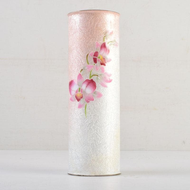 七宝焼 桃釉 花文 花瓶 箱付 V 9150