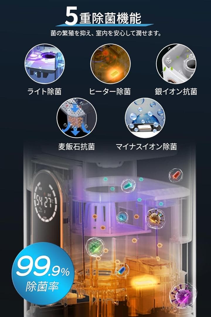 ⭐️加湿器 大容量 9L AI知能恒湿 加熱式 超音波式 マイナス