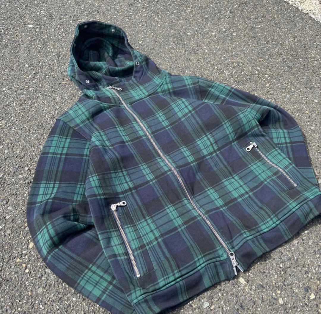 90s-00s archive ブラックウォッチ ジップパーカー 斜めジップ