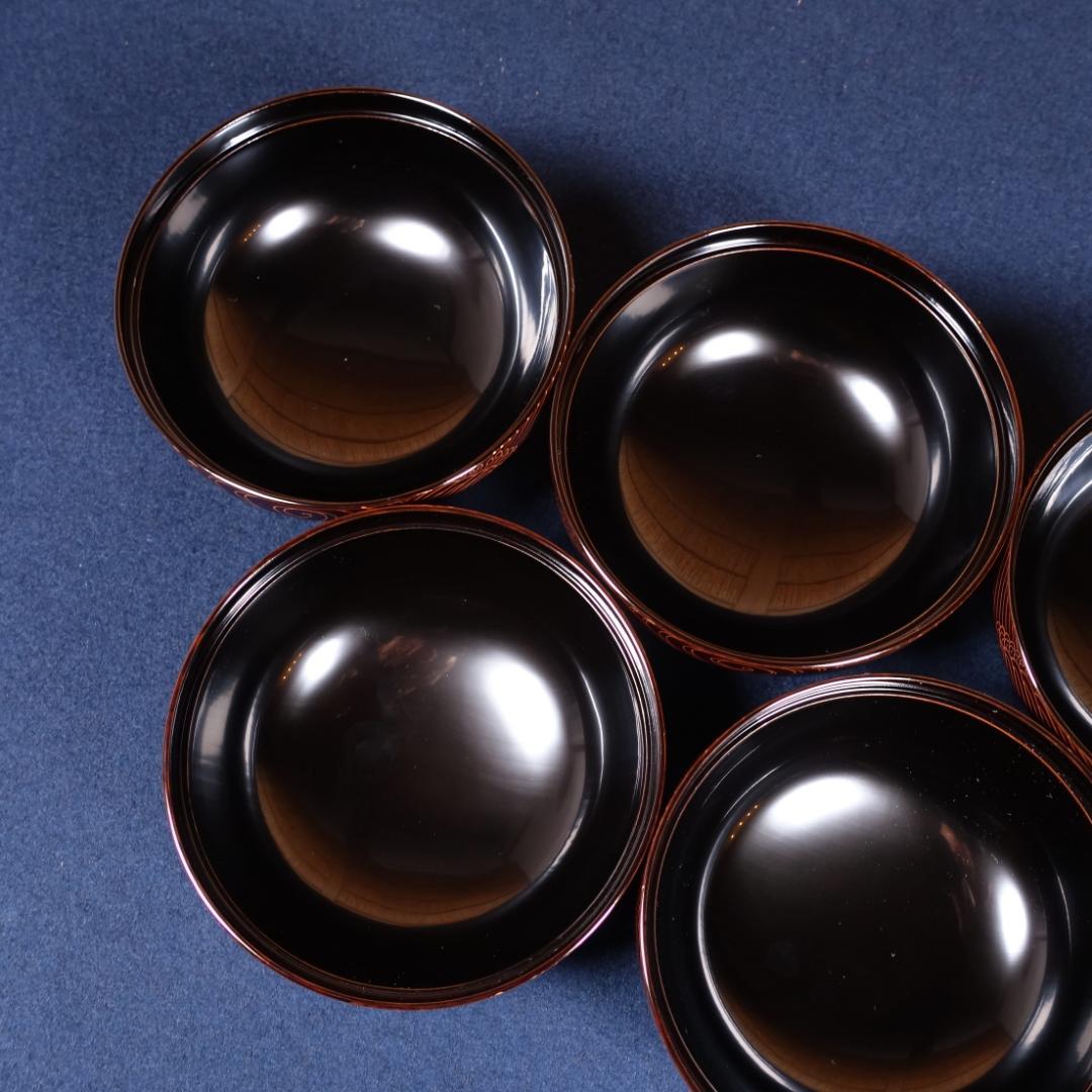 京漆匠 平安象彦 木地 内黒塗 波蒔絵 煮物椀 5客 共箱