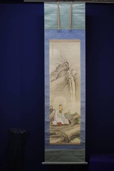 真作/村上蘭田/岩上観音図/布袋屋掛軸HC-499