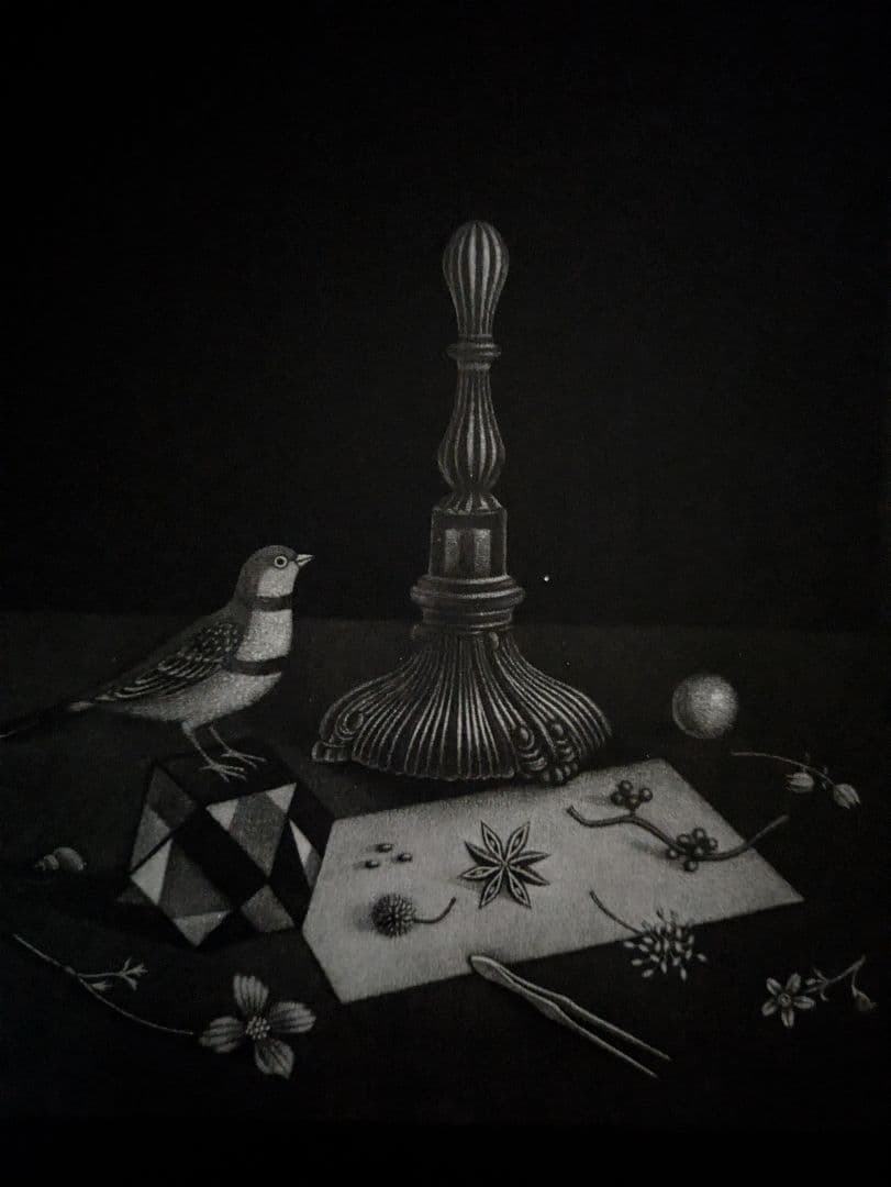 l長谷川潔の500部限定作品 「飼いならされた小鳥、花と種」