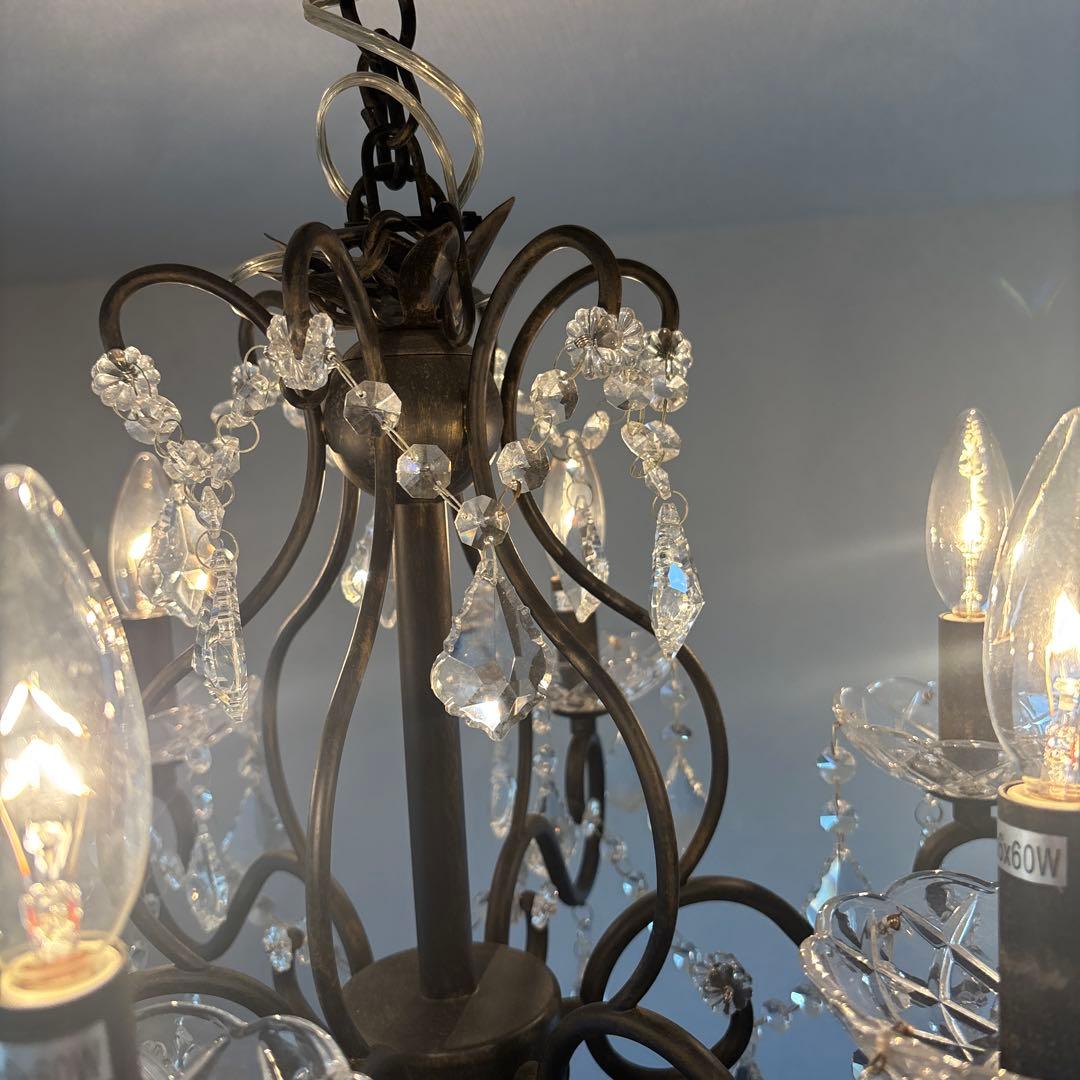 クリスタル ブラックシャンデリア 6灯 60W - シーリングライト・天井