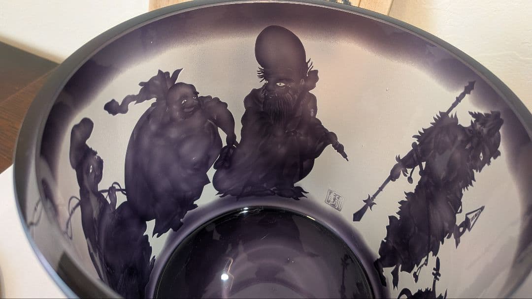 『七福神』水指　茶道具　硝子ガラス義山布袋恵比寿大黒天毘沙門天弁財天福禄寿寿老人