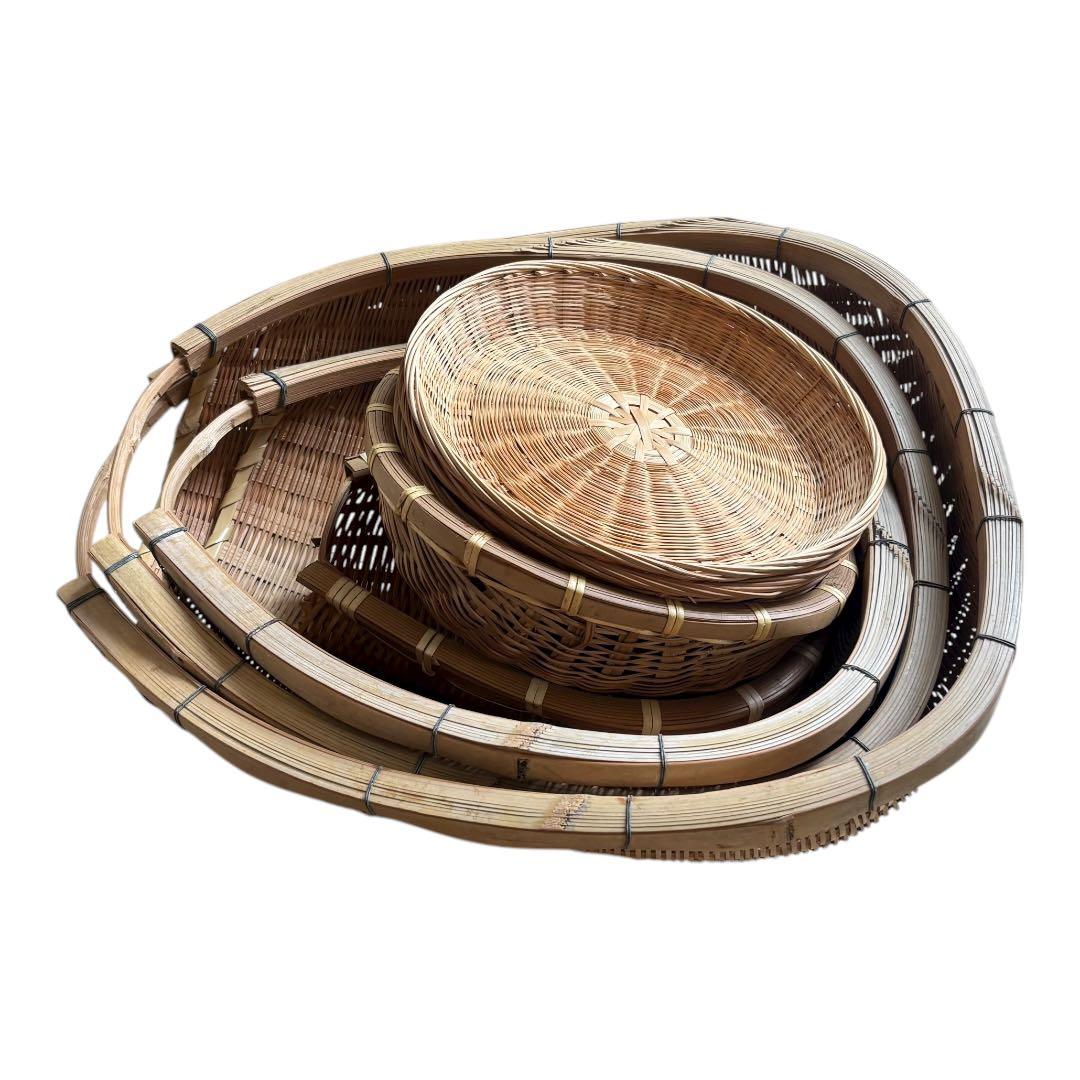 昭和レトロ 竹細工 片口ざる 竹ざる 4個セット 高 品質