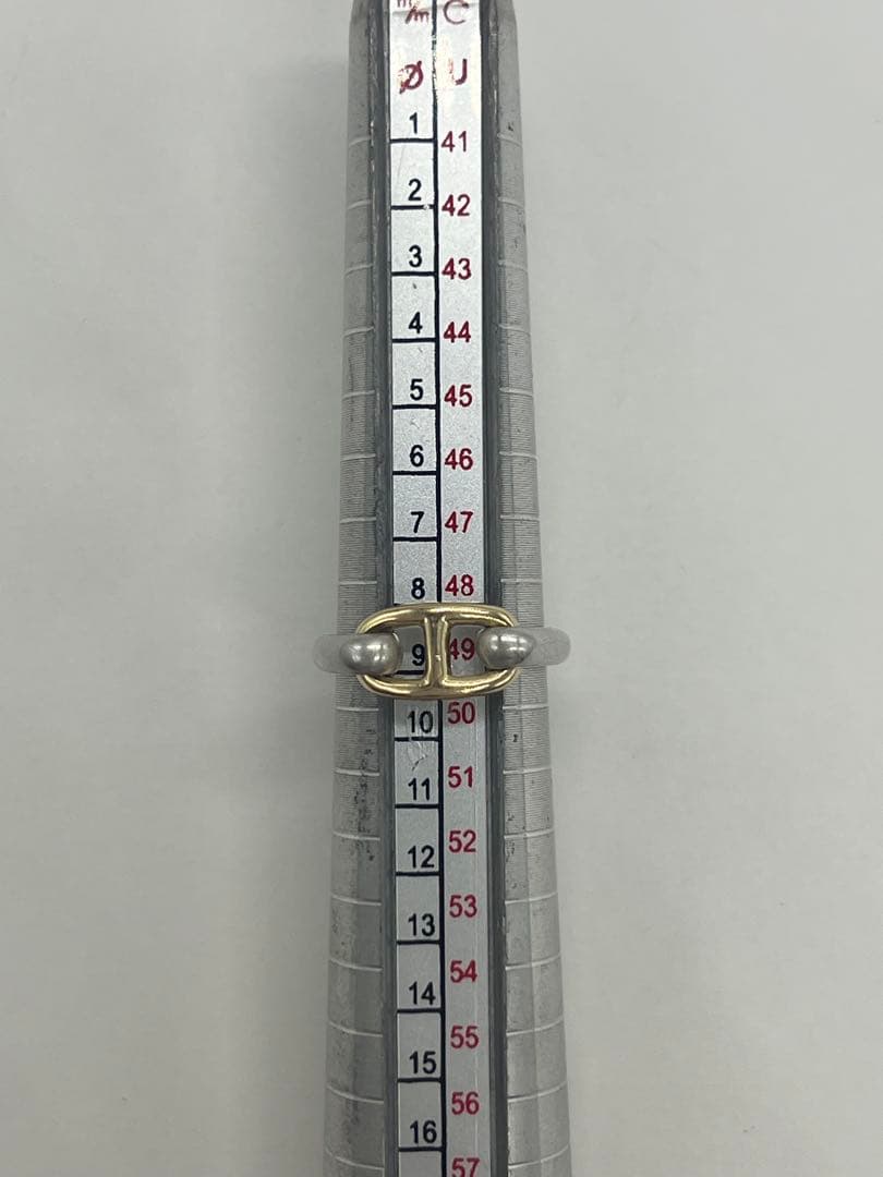 エルメス HERMES シェーヌダンクル リング 9号 SV YG コンビ