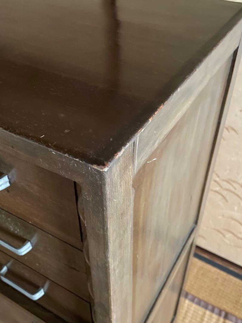 little meさん専用木製 箪笥 7段引出し ガラス扉付鍵付き 昭和レトロ