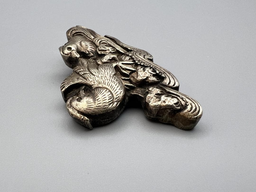 江戸明治金工　鴛鴦（おしどり） 雌雄　手彫　大目貫　大金具　骨董品