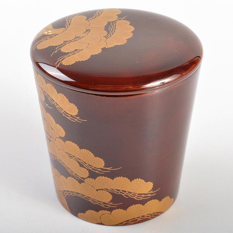 茶道具　山中塗　道場宗廣作　老松蒔絵　末広棗　共箱　V　R6875