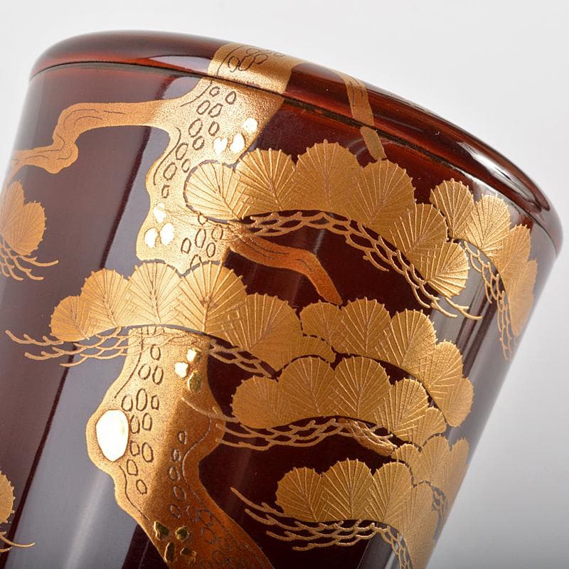 茶道具　山中塗　道場宗廣作　老松蒔絵　末広棗　共箱　V　R6875