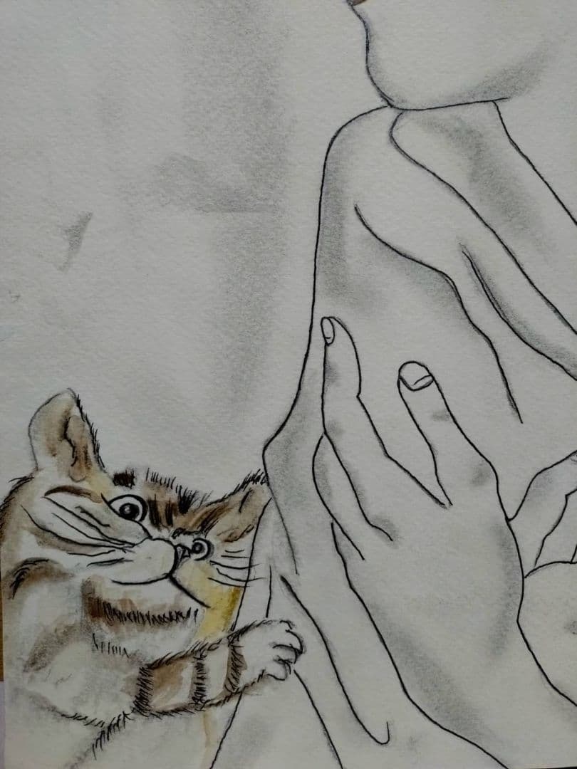 F6号】藤田嗣治【女性と猫】手描き/表裏サイン・鑑定書有り/鉛筆/水彩/額縁