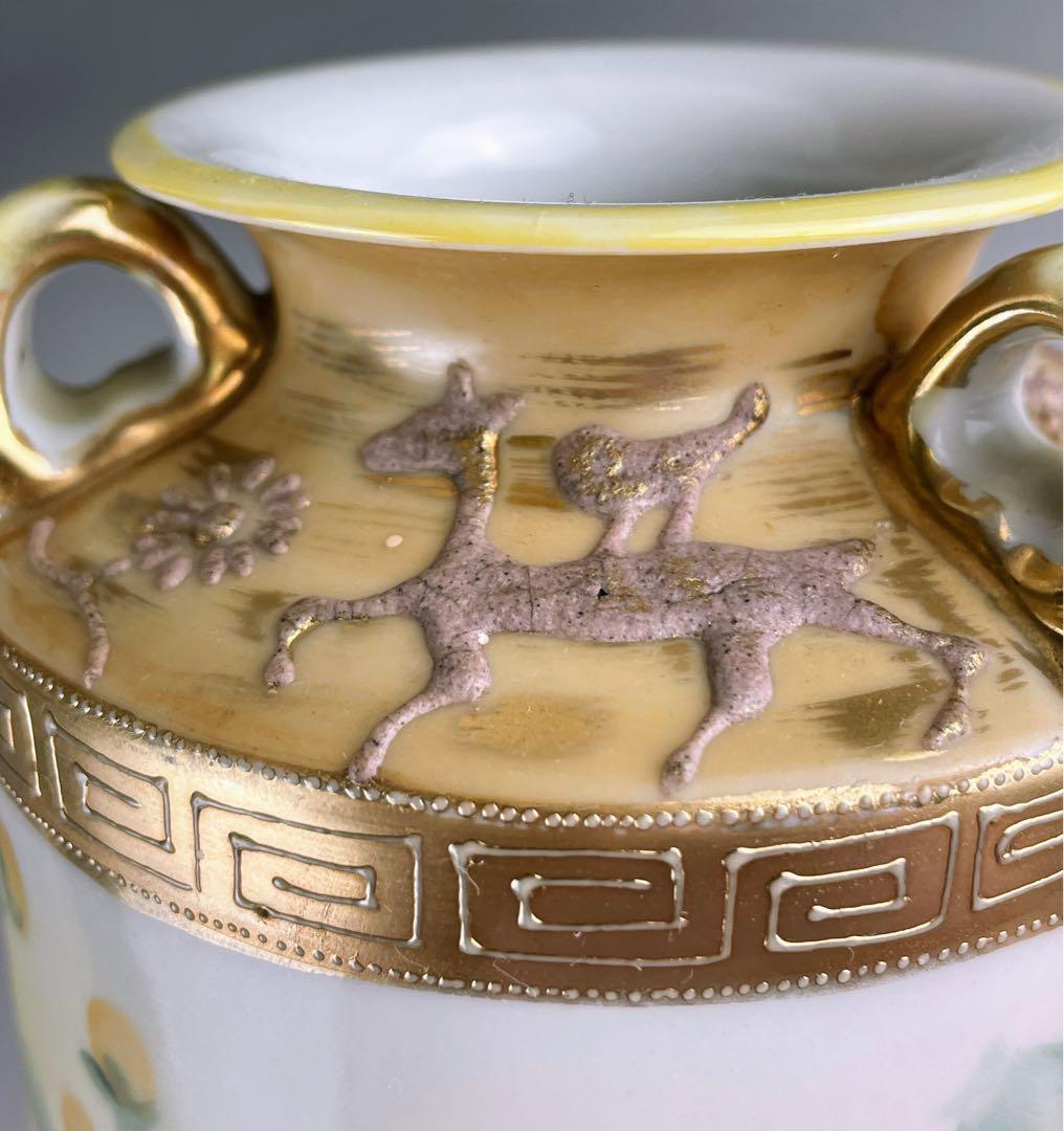 希少】オールドノリタケ アールヌーボー 薔薇紋花瓶 モールド 金彩