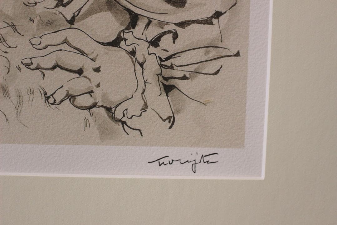 藤田嗣治 エスタンプリトグラフ「猫と少女」 75部限定 M10912