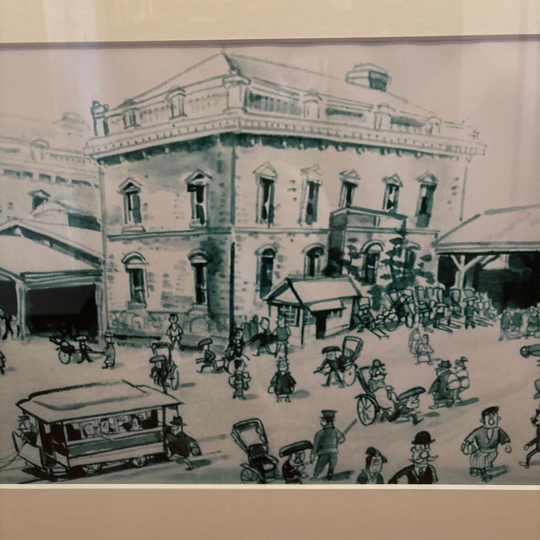 リトグラフ 街並みと人々の生活